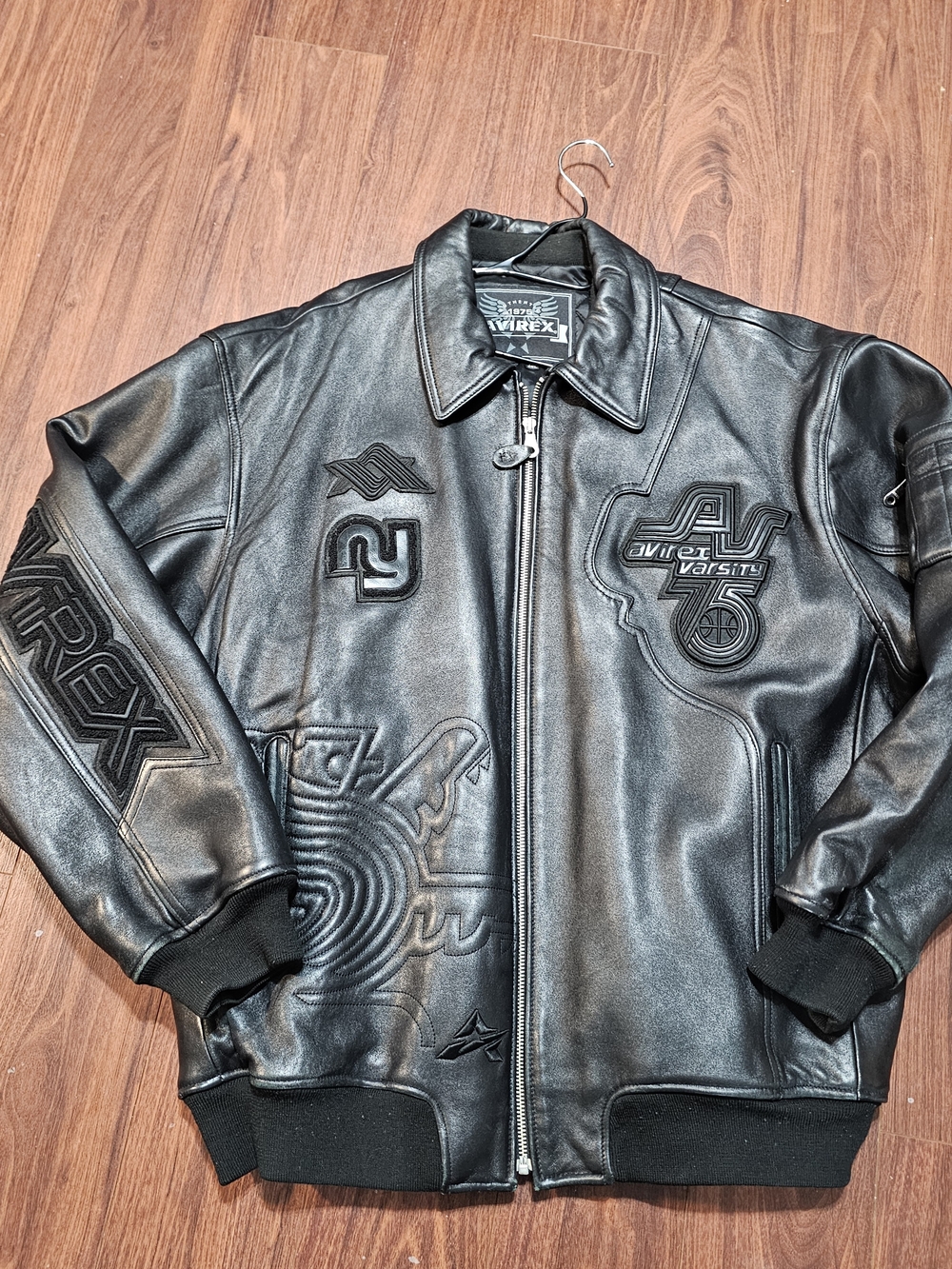 Avirex Black Leather Varsity Jacket